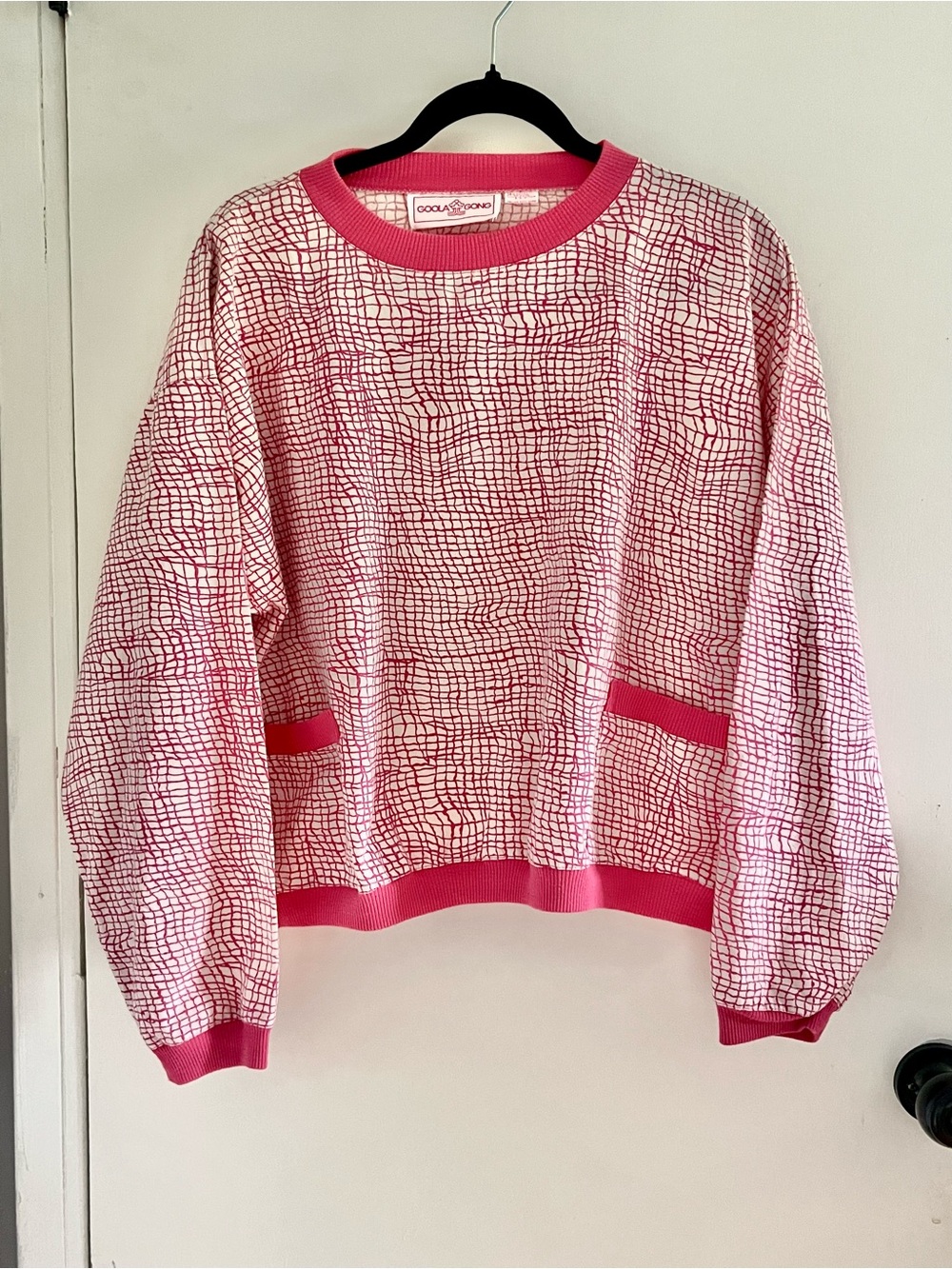 Vintage 80s Goola Gong Pink Abstract Crewneck Lightweight Pullover Shirt Large